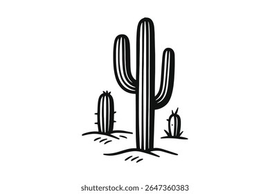 Desert Landscape with Cactus Plants Silhouette Vector Illustration Design