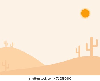 Desert landscape with cactus and sun. Background design.