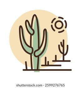 Desert landscape with a cactus vector icon. Nature sign. Graph symbol for travel and tourism web site and apps design, logo, app, UI
