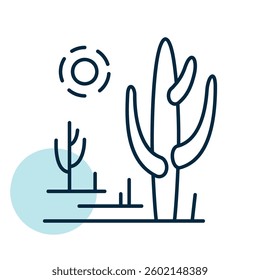 Desert landscape with a cactus vector icon. Nature sign. Graph symbol for travel and tourism web site and apps design, logo, app, UI