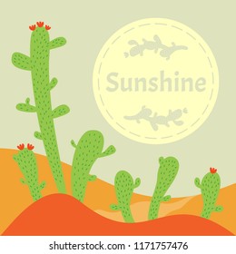 Desert landscape with cactus.Vector illustration.
