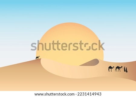 Desert landscape with camel and people UAE
