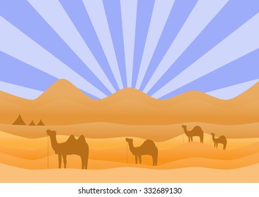 desert landscape with camel,Vector illustrations