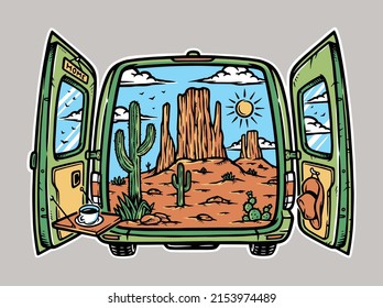 Desert landscape in the car