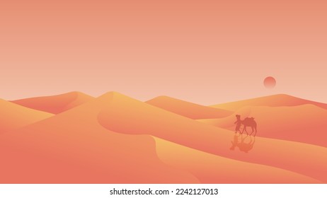 Desert landscape with caravan background illustration vector, silhouette