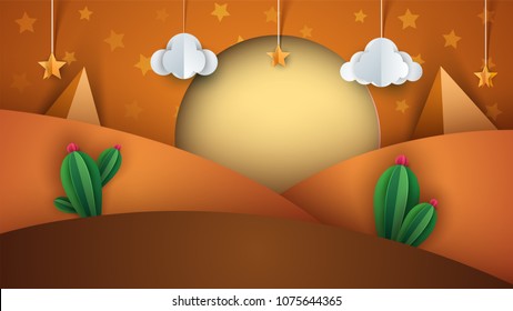 Desert landscape. Cartoon paper illstration. Vector eps 10