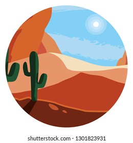 desert landscape in circular frame