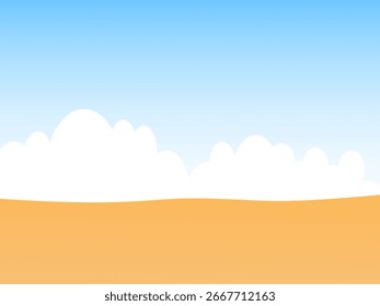 Paisagem do deserto com nuvens. Fundo de verão com dunas de areia. Ilustração vetorial.