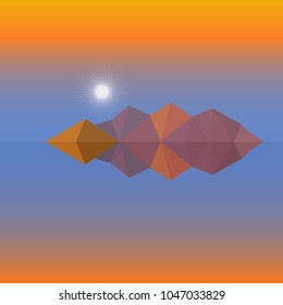 Desert landscape - dark yellow-orange-red-blue space - Evening