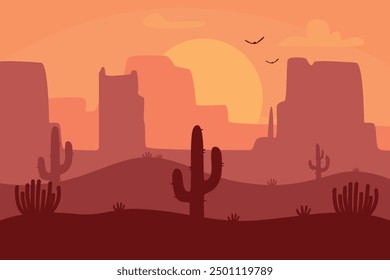 Desert landscape with dunes and cacti