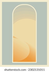 Desert landscape, dunes and sunrise view poster illustration. Earth tones, burnt orange