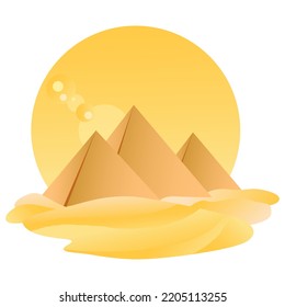 Desert landscape with Egyptian pyramids. Sunrise vector illustration