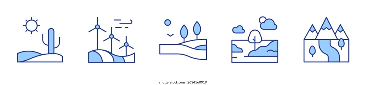desert, landscape, field, route, meadow. Landscape Icon vector illustration. Line Duotone style. Editable stroke.