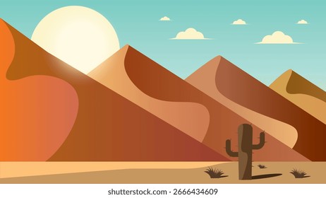 Desert landscape with a flat conceptual in the view of the landscape for vector templete illustration .
