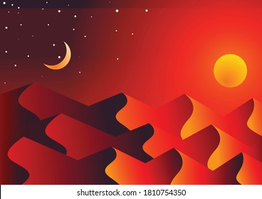 Desert landscape flat design illustration. perfect for wallpaper, background and illustration
