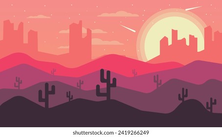Desert Landscape Flat Design Simple, geometric, muted colors, modern, minimalist.