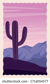 desert landscape flat scene with cactus vector illustration design