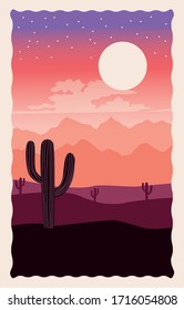 desert landscape flat scene with cactus vector illustration design