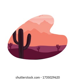 desert landscape flat scene with cactus vector illustration design