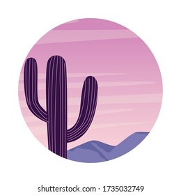 desert landscape flat scene with cactus vector illustration design