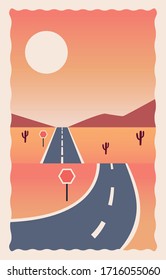 paisaje desértico plano con diseño de ilustración de vectores de carretera