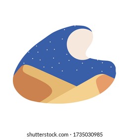 desert landscape flat scene with sand and moon vector illustration design