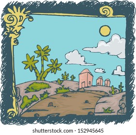 desert landscape hand draw in rough style
