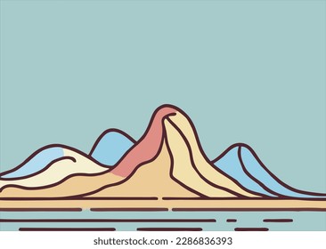 Desert landscape hand drawn. Desert area, sandy terrain. Vector illustration.