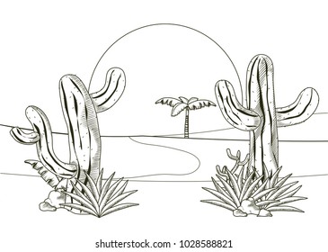 Desert landscape hand drawn cartoon