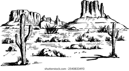 Deserto paisagem desenhada à mão vetor ilustração