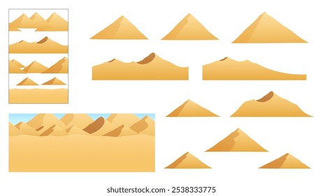 Wüstenlandschaft Illustration und Hintergrundmaterial für Side-Scrolling-Spiele