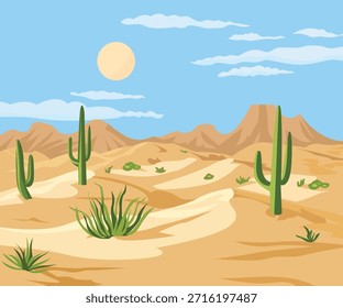 Ilustración de paisaje del desierto con cactus