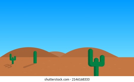 Desert Landscape illustration, cactus dry sand