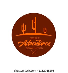 Desert landscape illustration in circle, can be used as emblem badge template