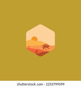 Desert landscape illustration design at sunset.