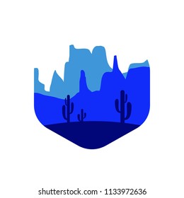 Desert landscape illustration during winter with cactus, dune and mountain vector template. Suit for promotional material, company logo, product label, etc