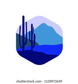 Desert landscape illustration during winter with cactus, dune and mountain vector template