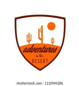 Desert landscape illustration in shield frame emblem badge template