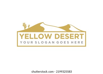 Desert landscape logo design gold color cactus tree icon symbol sahara sand hill illustration