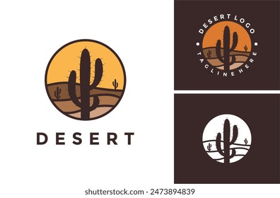 Desert Landscape logo element Mountain Peaks, Simple cactus mountain desert sunset logo design