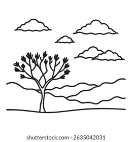 Un paisaje desértico con un árbol solitario de pie contra un cielo dramático