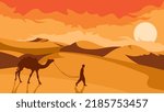 Desert landscape with man and camel desert wallpaper desert hill arabian landscape illustration