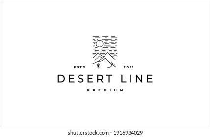 Desert landscape Monoline Logo Design Vector illustration