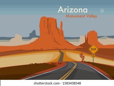 Desert Landscape. Monument Valley, Arizona, United States. Vector Illustration