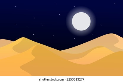 Desert landscape with moon flat illustration