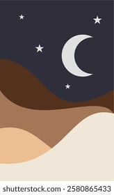 desert landscape and moon at night background vector