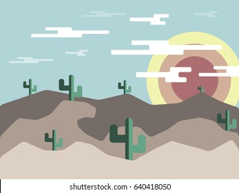 Desert landscape at morning  flat design