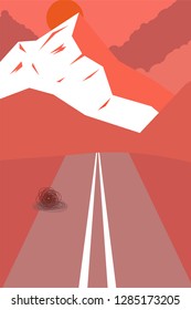 Desert landscape, mountain, sunset, vector illustration