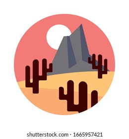 desert landscape with mountains and cactus flat style icon vector illustration