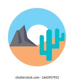 Wüstenlandschaft mit Bergen und Kakteen Vektorillustration